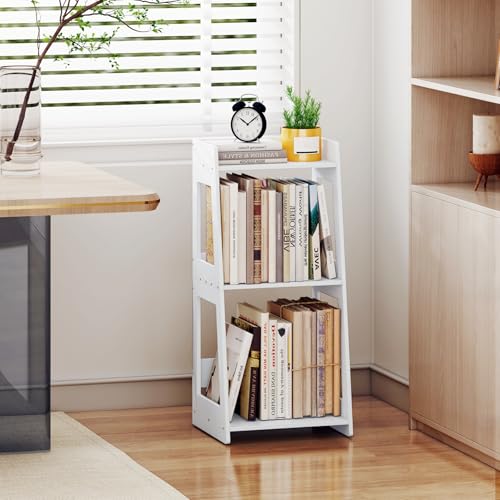 3-Tier Bathroom Ladder Shelf Freestanding, White Floor Shelves Open Shelving Unit, Small Bookshelf Nightstand for Home Study Laundry Room (11.0”D x 12.6”W x 26”H) - size: 11.0”D x 12.6”W x 26”H