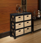 eHemco 3 Tier X-Side End Storage Cabinet with 6 Wicker Baskets, Black - color: Black, size: 15.5"D x 29.3"W x 30"H (6 Drawers)