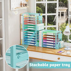 Simple Trending 6 Tier Desk File Organizer, Paper Letter Tray Organizer with File Holder and Pen Container, Blue - style: 6 Tier Blue-Pen Container