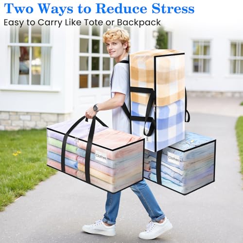 BlissTotes 6-Pack Large Moving Bags with Backpack Straps & Strong Zippers, Heavy-Duty Storage Bags Moving Boxes for Space Saving, Dorms, Transport, 125L-30 Gallons, Clear - size: 30 Gallons