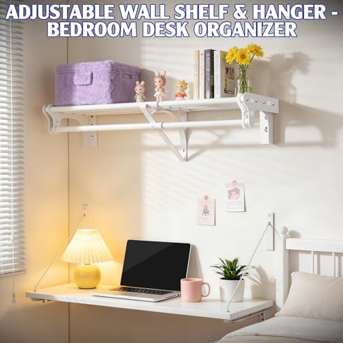 Closet Shelf with Hanging Rod, 28-48'' Expandable Wall Mounted & Side Wall Mounted Steel Clothes Rack with Top Shelf, Holds 220 lb Heavy Duty Closet Rod DIY Divider Separtor for Cabinet Wardrobe - size: 28''-48''