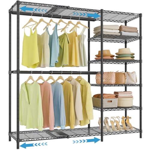 VIPEK X2 Plus Expandable Heavy Duty Clothes Rack Adjustable from 3'9"-5'2" Portable Reach-in & Walk-in Closet Rack System with Flexible Shelves and Hanger Rods Clothing Rack for Hanging Clothes, Black - color: Black, size: X2 Plus