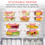 34pcs Glass Food Storage Containers with Lids Set, Airtight Glass Meal Prep Containers (17 Containers & 17 Lids), Leak Proof Lunch Container BPA-Free, Microwave, Oven, Freezer, Dishwasher Safe-PINK - color: PINK