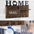 Rustic Wall Key Holder with Shelf & Hooks - Mail Organizer for Entryway | Wooden Key Rack for Keys, Coats, Dog Leash - Brown - color: Brown