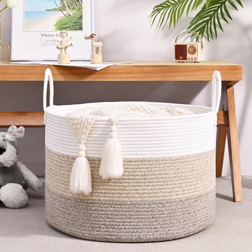 Extra Large Toy Basket, 20"x13" Kids Toy Storage for Playroom Classroom Nursery, Woven Rope Blanket Basket with Handles, Stuffed Animal Organizer & Dog Toys Basket, Jute - color: Jute - Wide