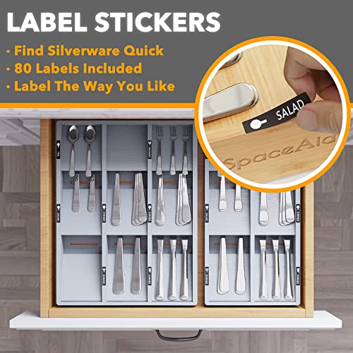 SpaceAid Bamboo Silverware Drawer Organizer with Labels, Kitchen Utensil Tray Holder Organizer for Flatware, Cutlery, Spoon and Knives Drawer Storage Organization (Gray, 6 Slots) - color: Gray