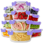 HOMBERKING 24pc Glass Food Storage Containers with Lids, Glass Meal Prep Containers, Airtight Bento Boxes, BPA Free & Leak Proof, Pantry Kitchen Storage(12 lids & 12 Containers) - Purple - color: Purple