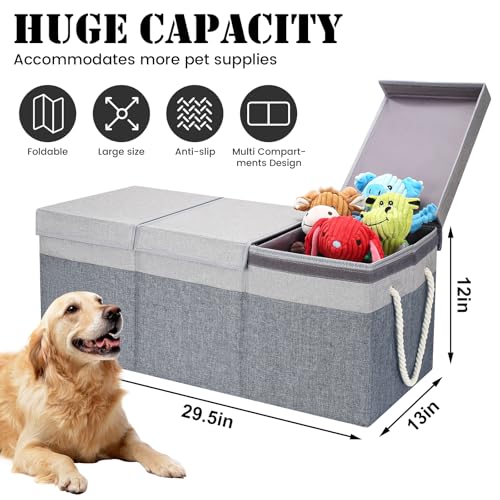 Extra Large Dog Toy Basket With Lid, Foldable Dog Toy Box for Living Room Area, 29.5" Basket for Dog's Toys, Clothes, Organizers and Storage with Hard Board, Anti-slip for Pet Supplies