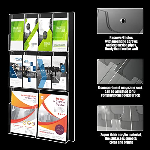 Weysat Acrylic Brochure Holder Wall Mount, Clear Plastic Pamphlet Holder Magazine Display Trifold Flyer Rack Hanging Literature Storage Organizer(2 Magazine Pockets, 8 Pamphlet Pockets) - size: 2 Magazine Pockets, 8 Pamphlet Pockets