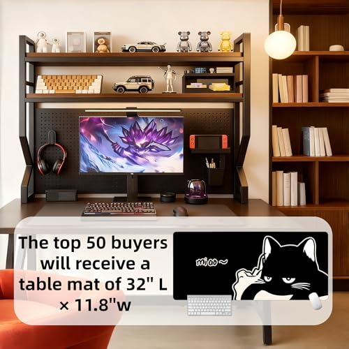 Desktop Hutch Bookshelf,Many Gifts,Metal Desktop Bookcase with pegboard, Desk Shelf, Countertop Storage Organizer Rack for Dorm or Office,Desktop Shelves (Natural+Black, 37.4" Lx9.9 Wx39 H) - color: Natural+black, size: 37.4" Lx9.9 Wx39 H
