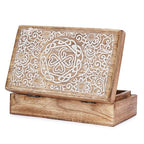 Ajuny Mango Wood Jewelry Box – Hand-Carved Celtic Knot Keepsake/Memory Box, Decorative Trinket & Treasure Chest Organizer, Handmade Gift for Women & Men, Travel Friendly, 8x5 Inch - style: Center Flower Des