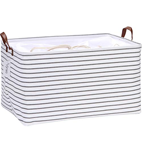 Hinwo 70L Extra Large Storage Bins, Closet Organizers and Storage, Foldable Clothes Storage Baskets with Handles, Containers for Clothing, Blanket, Comforters, Toys, Bedding (Gray Stripe) - color: Gray Stripe, size: 22" / 70L / 1-Pack