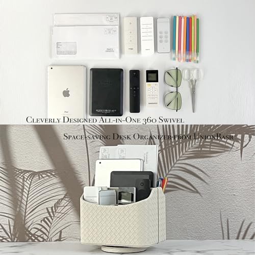 UnionBasic Rotating Desk Organizer, 360 Desk Spinning Caddy, Desktop TV Guide/Mail/Media/Remote Controller Holder Organizer, Woven Beige - color: Woven Beige