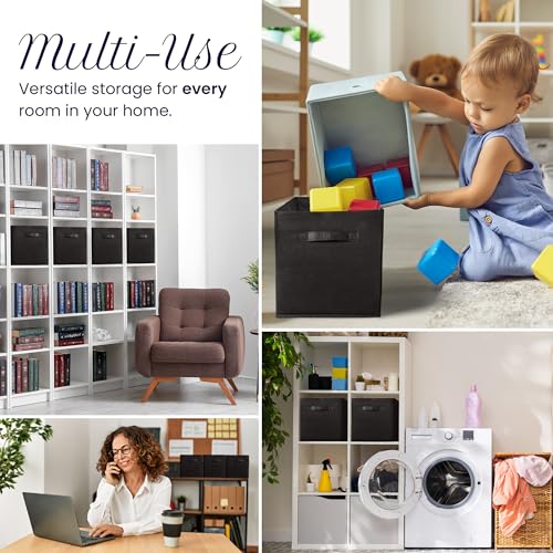 Reli. 11 Inch Cube Storage Bins (4 Pack) | Cube Organizer Bins | 11x11 Fabric Storage Boxes | Collapsible, Foldable Fabric Cubby Box (Square) | Kids Room Organization (Black)