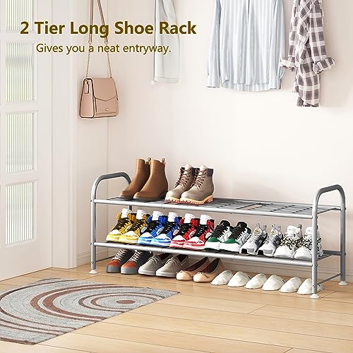 LINZINAR Shoe Rack 2 Tier Storage Organizer for Closet Entryway Metal Grey - color: Grey, size: 2-Tier