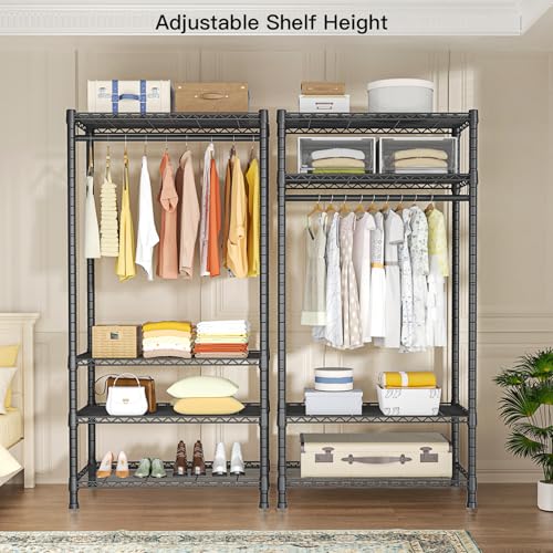 Ulif H2 Heavy Duty Clothes Rack, Freestanding 4 Tiers Garment Rack for Hanging Clothes with Shelves and Hangers, Closet Organizers and Storage Metal Closet Wardrobe System, Max Load 500 LBS, Black - color: Black, size: H2