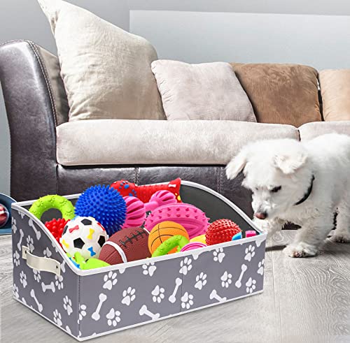 Morezi Linen-cotton blend dog toy basket and dog toy box, dog toy basket storage - Perfect for organizing pet toys, blankets, leashes, chew toys - Bone Paw - color: Bone Paw
