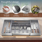Heavy Duty Stainless Steel Frame Silverware Organizer with Plastic Body, Extra Large Silverware Drawer Organizer, 9 Slot Expandable Kitchen Drawer Organizer, 8 Non-Slip Feet Included, BPA Free, Gray - color: Gray