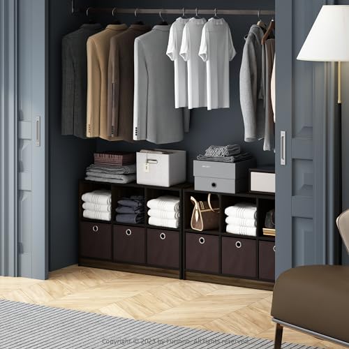 Furinno Cubic Closet Organizers and Storage, 6-Cube Closet Organizer with Bins, Open Shelf Storage, for Wardrobe, Bedroom, Living Room, Columbia Walnut - color: Columbia Walnut/Dark Brown