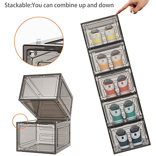 HOMIDEC Shoe Storage, 6 Pack Shoe Organizer Hard Plastic Shoe Box, Shoe Boxes Clear Plastic Stackable, Shoe Boxes with Lids for Size 13, Clear Smoke - color: Clear Smoke, size: 6