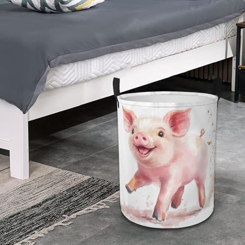 Cute Pig Laundry Basket Funny Animal Foldable Laundry Hamper with Handles Clothes Storage Bin for Household Bedroom Bathroom Dorms 17.3"x13.6" - color: Cute Pig