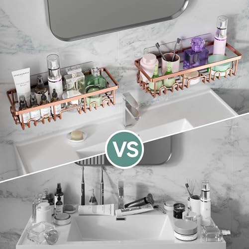 Veken Shower Caddy 6-Pack, No Drilling & Rustproof, Waterproof Adhesive Shelves Rack with Soap Holder, Large Capacity Bathroom Organizers and Storage, Wall-Mounted Kitchen & Home Decor, Rose Gold - color: K. Rose Gold