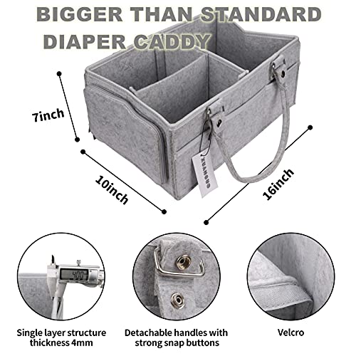 XUANGUO Baby Diaper Caddy Organizer with Handle - Gender Neutral Nursery Storage Bin Basket - Portable Tote Bag - Car Organizer - Newborn Essentials - Grey - color: grey