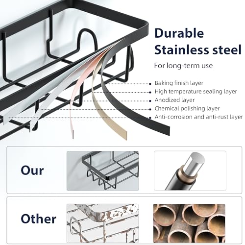 Shower Caddy Organizer with Hooks,Self Adhesive Bathroom Shelves,Shower Shelves,No Drilling Bathroom Organizers and Storage,Perfect for RV, Apartment, Home Decor,3 Pack Black - color: Black, size: 3 Pack