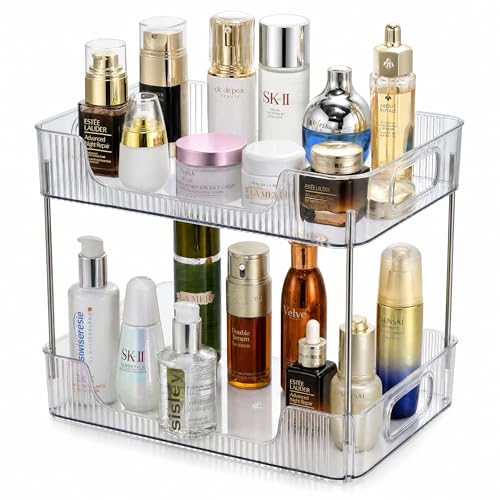 2 Tier Bathroom Counter Organizer, Bathroom Counter Shelf, Vanity Organizer Countertop, Skin Care Organizer, Makeup Perfume Organizer for Bathroom Tray, Cosmetic, Dresser, Kitchen - size: 2 pack