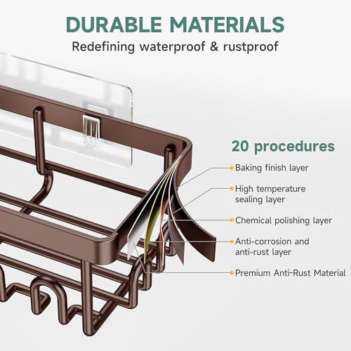 Veken Shower Caddy 6-Pack, No Drilling & Rustproof, Waterproof Adhesive Shelves Rack with Soap Holder, Large Capacity Bathroom Organizers and Storage, Wall-Mounted Kitchen & Home Decor - color: J. Brown