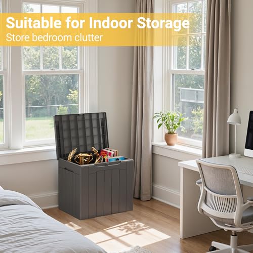 Greesum Outdoor Storage Box 31 Gallon Storage Box with Lid for Patio Furniture, Garden Tools, Pool Supplies, Waterproof and UV Resistant, Lockable, Dark Grey - color: Dark Grey, size: 31 Gallon
