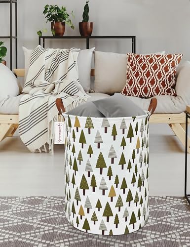 QUEENLALA Large Storage Basket,Laundry Hamper/Bathroom/Home Decor/Collapsible Round Storage Bin,Boys and Girls Hamper/Boxes/Clothing(Green forest) - color: Round-Green forest