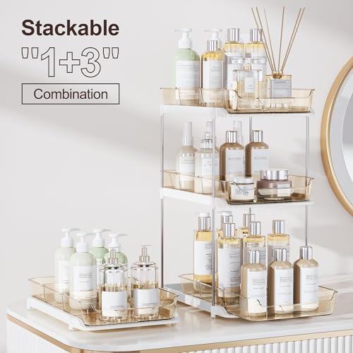 Delamu 2-Tier Multi-Purpose Bathroom Under Sink Organizers and Storage, Stackable Kitchen Pantry Organization, Pull Out Medicine Cabinet Organizer with Movable Dividers, Amber, 4 Pack - color: Amber, size: 4 Pack