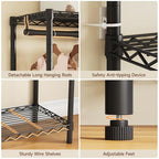 ONBRILL F6 Free Standing Industrial Pipe Clothes Rack, Large Heavy Duty Metal Garment Rack, Closet Organizer Storage System with Adjustable Shelves & Hanging Rods, Portable Wardrobe - Black - color: Black