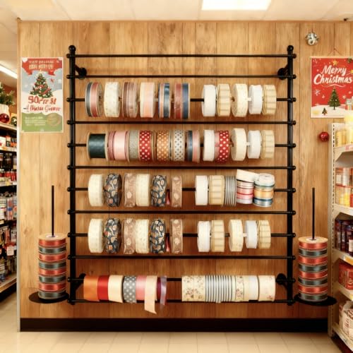 12 Layers Black Wall Display Stand Wrapping Paper Ribbon Organizer Holder Storage Scarf Tie Belt Towel Spool Sewing Tool Hijab Metal Shelving for Home, Retail Stores, Flower Shop,Studio-120cm - color: Black, size: L: 47.2 in, H: 47.2 in