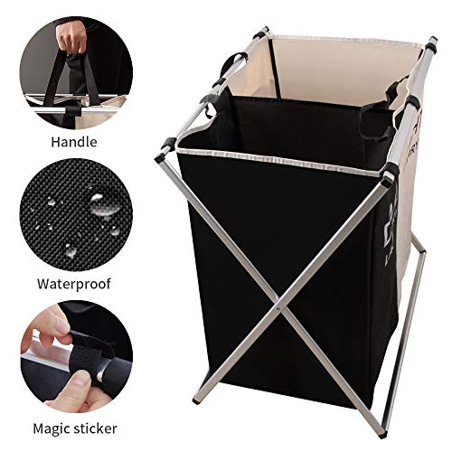 Nicesail Laundry Basket 2 Section Hamper Washing Storage Basket Bag, Folding Hamper Waterproof & Aluminum X-Frame, Cloth Organizer Durable Laundry Basket for Bathroom Home with Carrying Handle - size: 2 sections