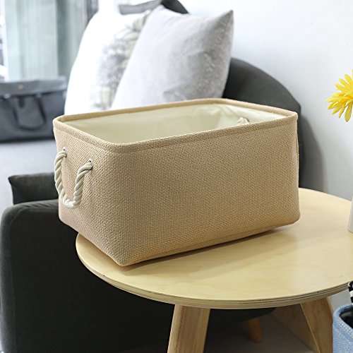 TheWarmHome Decorative Basket Rectangular Small Storage Basket Fabric Storage Bin Organizer Basket with Handles for Clothes Storage (Beige, 11.8L×7.9W×5.2H inch) - color: Beige, size: Small -11.8Lx7.9Wx5.2H
