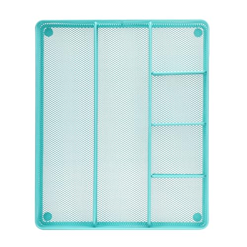 Annova Desk Top Organizer Tray for Office Organization - Metal Mesh - Storage Tray with Dividers for Pens, Desktop Accessories, Bathroom, Kitchen, Makeup and Office Supplies (Large, Turquoise) - color: Turquoise, size: Large