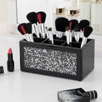 SHYFOY Glass Remote Control Holder with 6 Compartments TV Remote Caddy Storage Box,Desktop Organizer Store Controller,Glasses,Brush,Media Player,Pen,Space Saver for Bedside Table/Office Desk(Black)