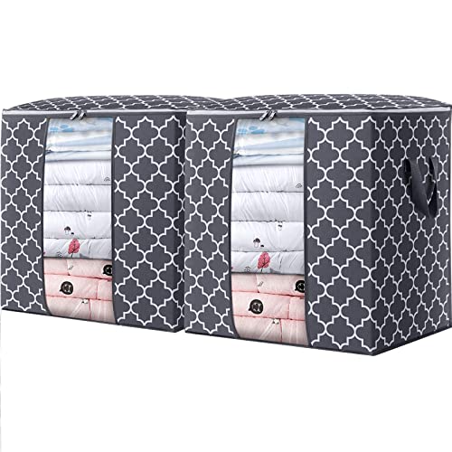 WISELIFE Storage Bags 2 Pack/100L Large Blanket Clothes Organization and Storage Containers for Comforters,Bedding, Foldable Organizer with Reinforced Handle, Clear Window, Sturdy Zippers,Gray - color: Authentic Grey, size: 2x 100L