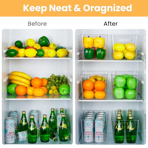 YIHONG Clear Plastic Storage Bins, 8 Pack Pantry Organizer Bins with Handle for Kitchen, Freezer,Cabinet,Closet Organization and Storage(XL) - size: XL(13"L x 7.4"W x 7"H)