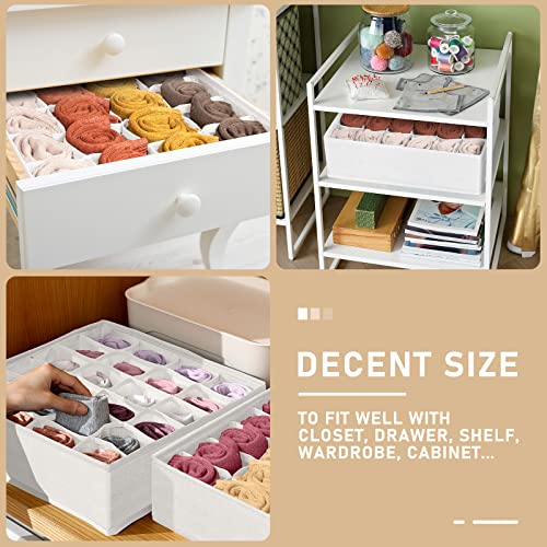 Criusia 3 Pack Sock Underwear Drawer Organizer Dividers, 64 Cell Fabric Foldable Cabinet Closet Organizers and Storage Boxes for Storing Socks, Panties, Ties (16+24+24 Cell, White) - color: White, size: A - 3 Pack & 64 Cells