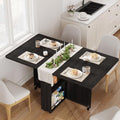 Garvee Folding Dining Table with Storage, Folding Kitchen Table with 6 Wheels, Drawer & Shelves, Compact Dining Table for Small Spaces - color: Black
