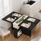 Garvee Folding Dining Table with Storage, Folding Kitchen Table with 6 Wheels, Drawer & Shelves, Compact Dining Table for Small Spaces - color: Black