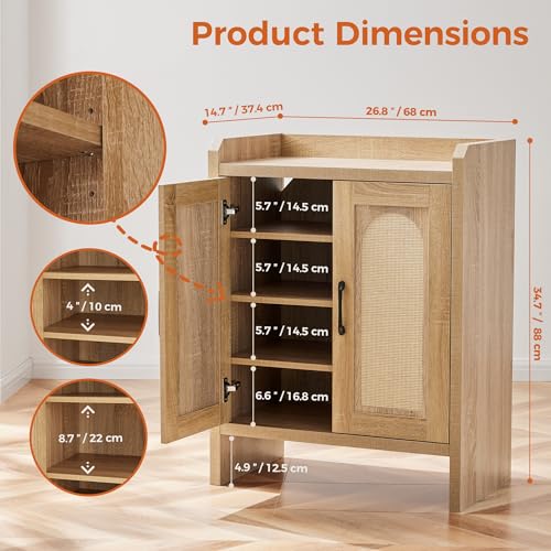Mericonia Shoe Cabinet Storage for Entryway, Natural Rattan Shoe Storage Cabinet, Wooden Shoe Rack Cabinet, Farmhouse Boho Wood Shoe Organizer Cabinet for Hallway - color: Natural, size: 5-tier