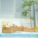 VATIMA Hyacinth Wicker Basket Set 3 size - Rectangular, Wooden Handles, Shelf Organizer, Natural Bins - color: Water Hyacinth, size: Set of 3 (Small, Medium, Large)