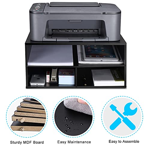 EMERIT Printer Stand for Desk - 2 Tier Desktop Printer Stand with Paper Storage, Printer Riser Organizer for Home Office, Holds up to 30 lbs, Black - color: Black, size: Large