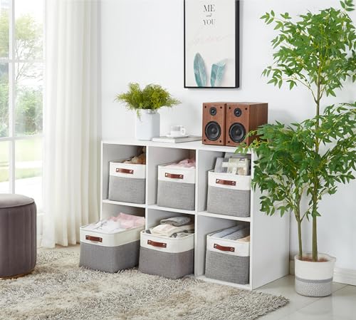 DECOMOMO Storage Bins, Extra Large Fabric Storage Baskets for Shelves, Decorative Linen Closet Organizer, 15.8 x 12.5 x 10 inches (Grey & White, 3 Pack) - color: Grey and White, size: Extra Large/3P
