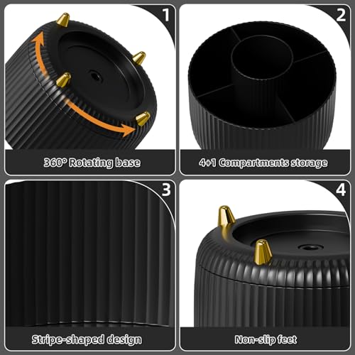 Marbrasse Desk Organizer, 360-Degree Rotating Pen Holder, Desk Organizers and Accessories with 5 Compartments Pencil Holder, Art Supply Storage Box Caddy for Office, Home (Black) - color: Black