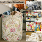 Shabby Chic Rose Laundry Basket with Handles - Extra Large Foldable Hamper for Bathroom/Laundry/Bedroom/Dorm, Washable Fabric Storage Bin - color: Shabby Chic Rose
